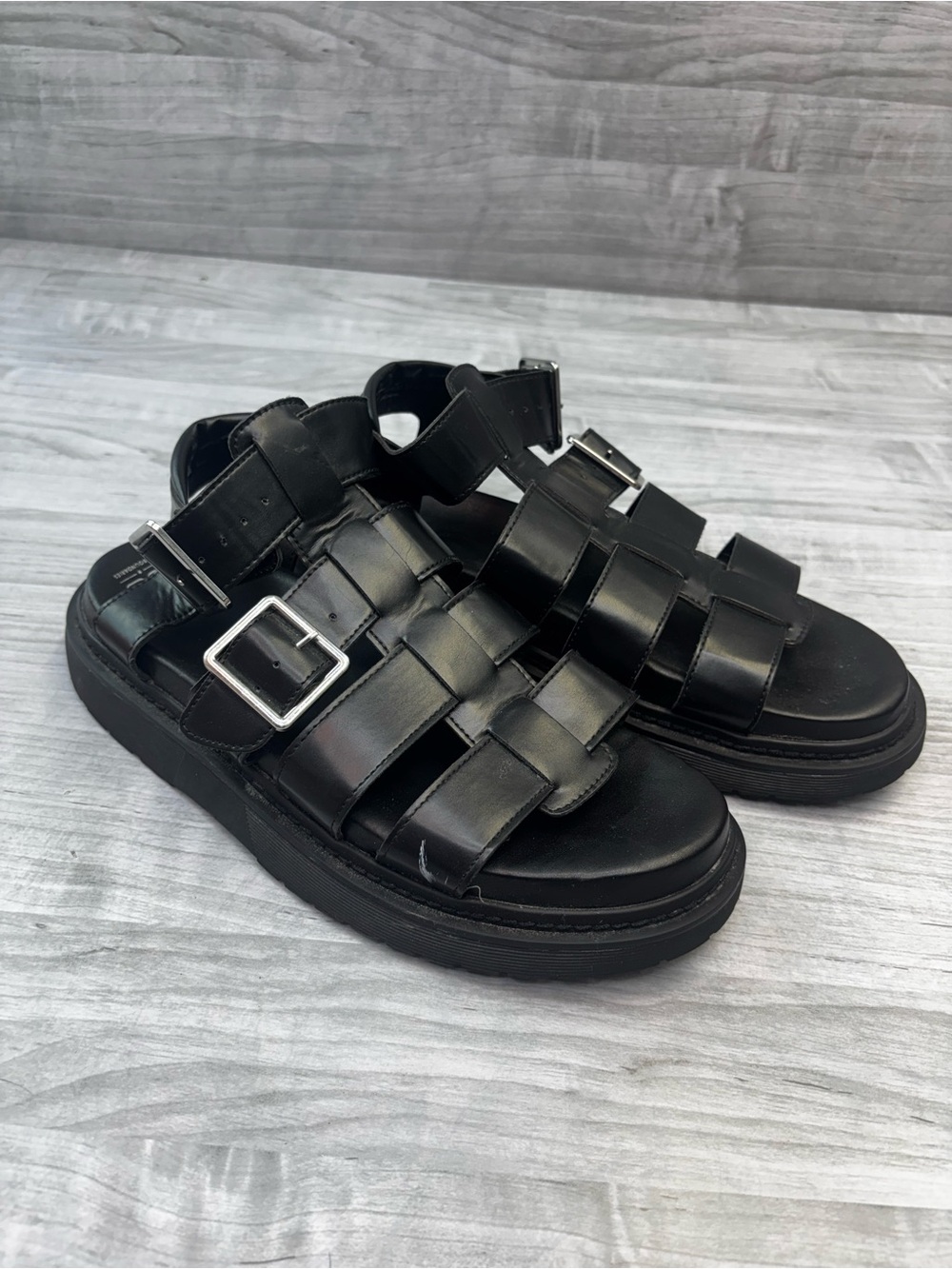 Y2K Chunky NOBO Black Leather Strapped Buckle Sandals size 10